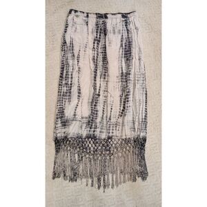 Chico's Skirt Womens Plus Size 1 Grey Tie Dyed Long Maxi Flowy with Fringe Hem